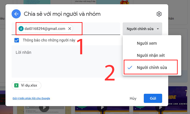 Chọn người chia sẻ và chỉnh quyền